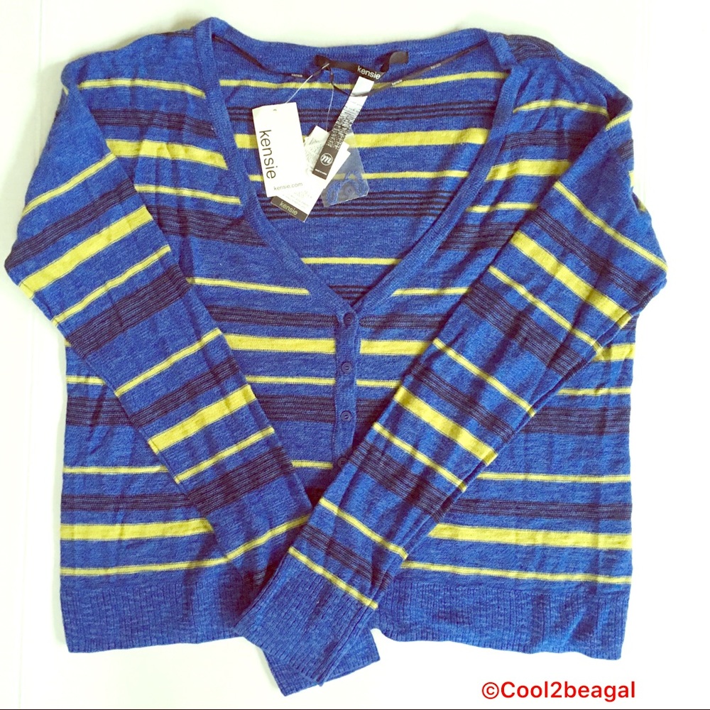 Kensie relaxed fit stripe blue cardigan sweater Medium